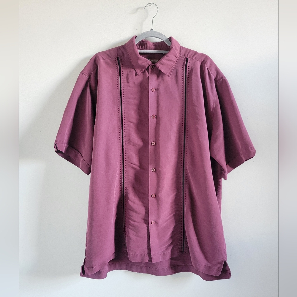 Vintage Centro Maroon & Black Short Sleeve Button-Down Shirt Mens XL